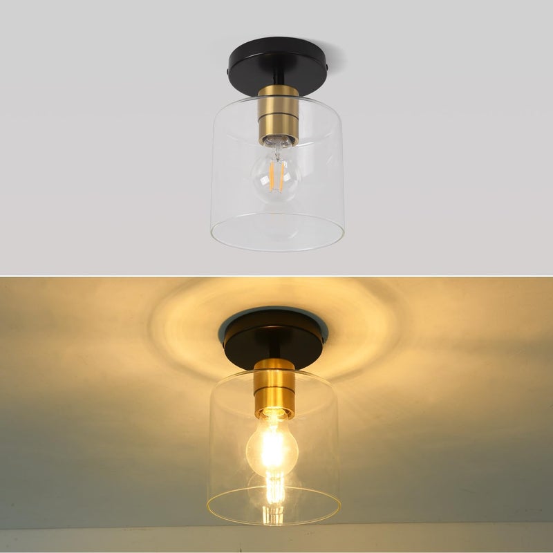 KLSS Black Brass Semi Flush Mount Ceiling Light,Modern Farmhouse Ceiling Light Fixture for Closet Entryway,Hallway Light Fixture 5.9in Clear Glass Shade 1 Pack - Image 3